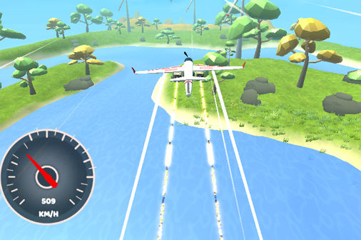 飛行機の発射と強化のゲーム画面