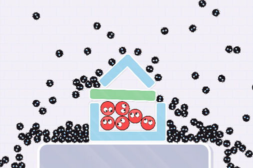 赤いボールを守る防衛パズルゲームのプレイ画面